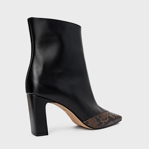 Bota Essential Snake Salto Bloco Couro Preto