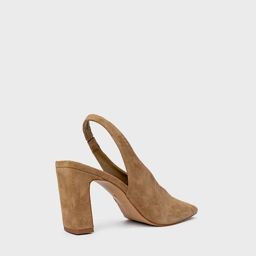 Scarpin Slingback Essential Salto Bloco Couro Suede Bege Almond