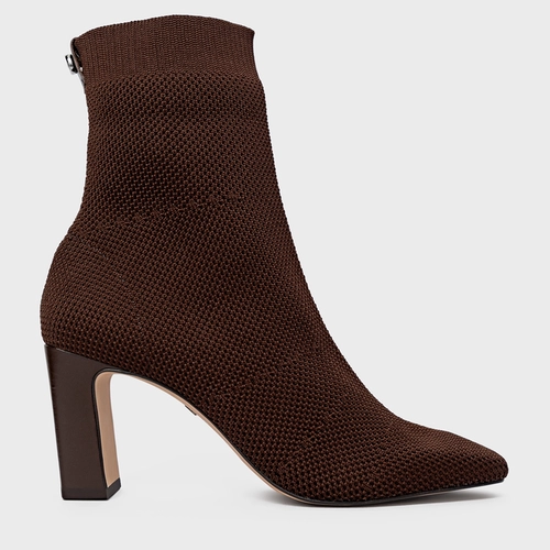 Bota Essential Salto Bloco Knit Marrom Dark Brown