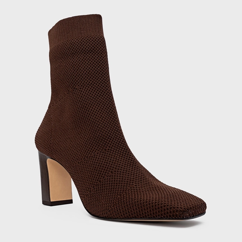 Bota Essential Salto Bloco Knit Marrom Dark Brown