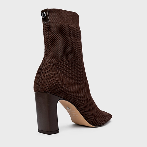Bota Essential Salto Bloco Knit Marrom Dark Brown