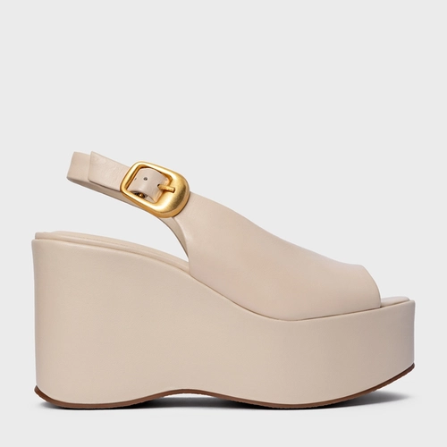 Sandália Bold Maxi Anabela Couro Off White Cotton