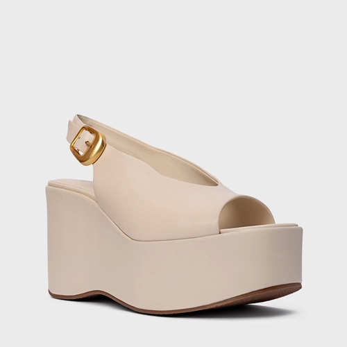 Sandália Bold Maxi Anabela Couro Off White Cotton