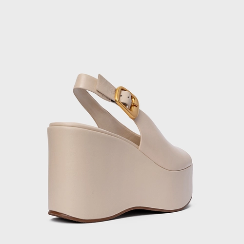 Sandália Bold Maxi Anabela Couro Off White Cotton