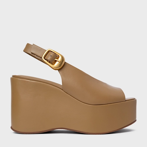 Sandália Bold Maxi Anabela Couro Bege Almond