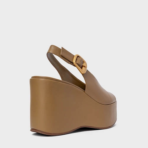 Sandália Bold Maxi Anabela Couro Bege Almond