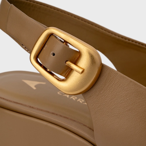 Sandália Bold Maxi Anabela Couro Bege Almond