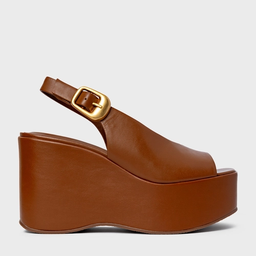 Sandália Bold Maxi Anabela Couro Marrom Ferrugem