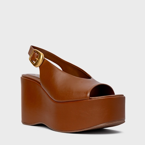 Sandália Bold Maxi Anabela Couro Marrom Ferrugem