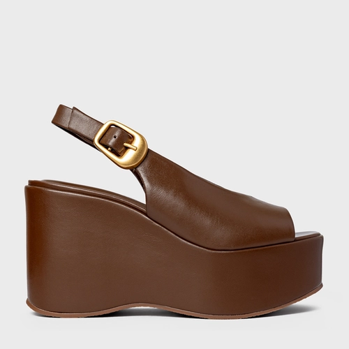 Sandália Bold Maxi Anabela Couro Marrom Brownie