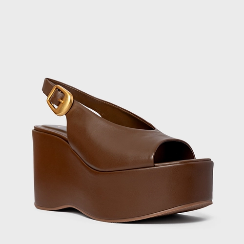 Sandália Bold Maxi Anabela Couro Marrom Brownie