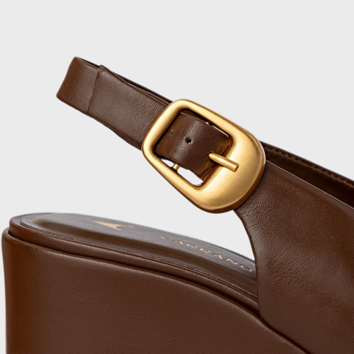 Sandália Bold Maxi Anabela Couro Marrom Brownie