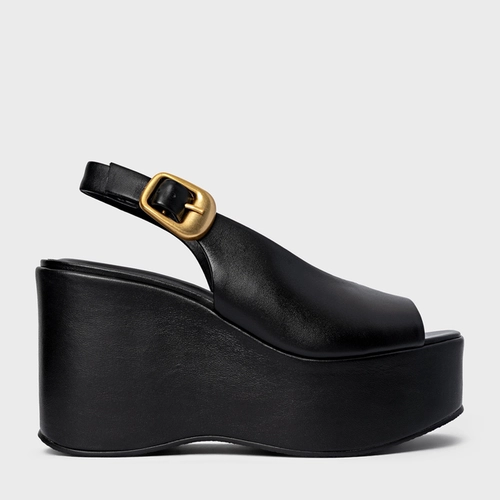 Sandália Bold Maxi Anabela Couro Preto