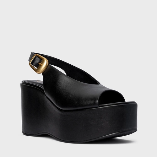 Sandália Bold Maxi Anabela Couro Preto