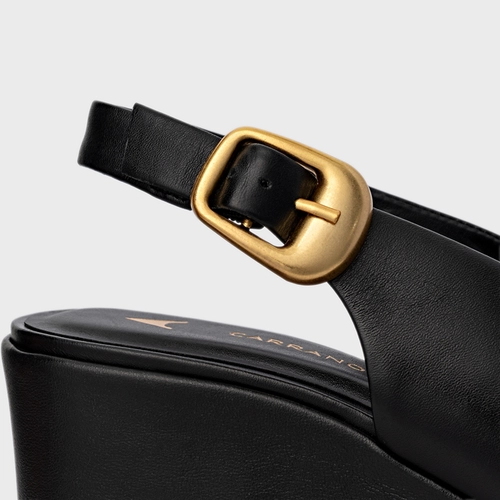 Sandália Bold Maxi Anabela Couro Preto