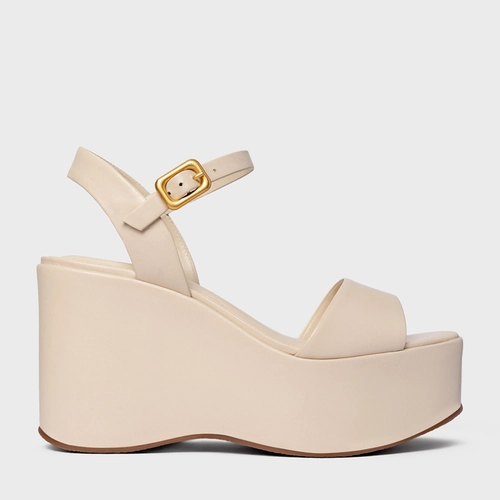 Sandália Maxi Anabela Couro Off White Cotton