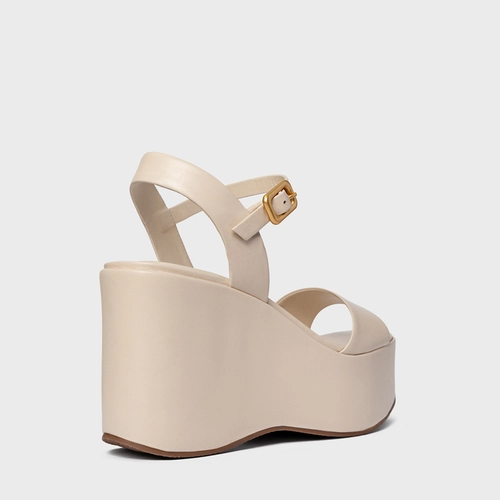 Sandália Maxi Anabela Couro Off White Cotton