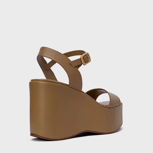 Sandália Maxi Anabela Couro Bege Almond