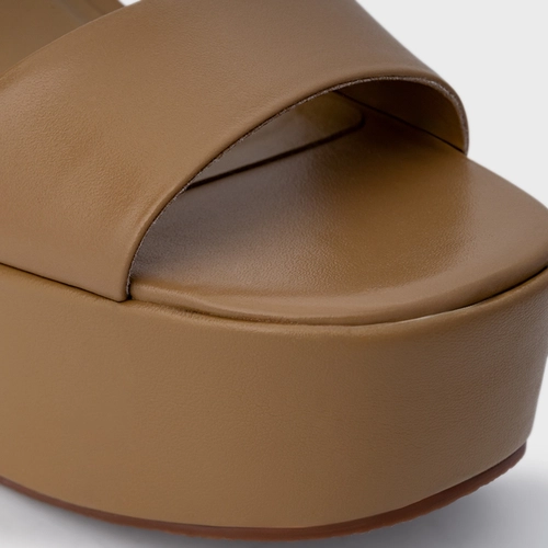 Sandália Maxi Anabela Couro Bege Almond