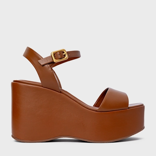 Sandália Maxi Anabela Couro Marrom Ferrugem