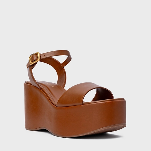 Sandália Maxi Anabela Couro Marrom Ferrugem