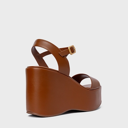 Sandália Maxi Anabela Couro Marrom Ferrugem