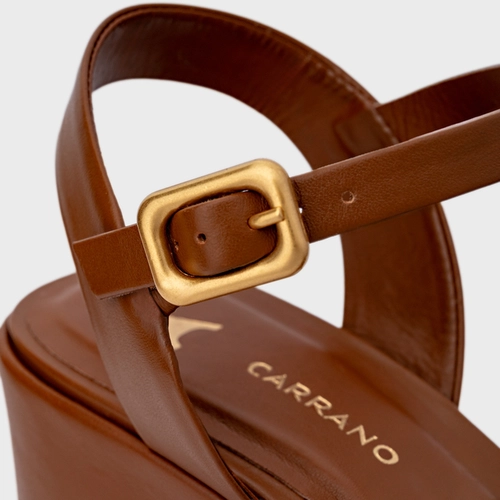 Sandália Maxi Anabela Couro Marrom Ferrugem