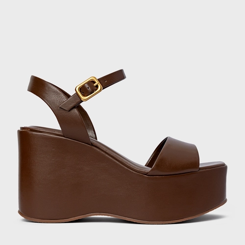 Sandália Maxi Anabela Couro Marrom Brownie