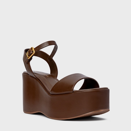 Sandália Maxi Anabela Couro Marrom Brownie