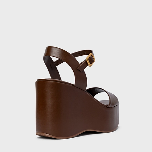 Sandália Maxi Anabela Couro Marrom Brownie