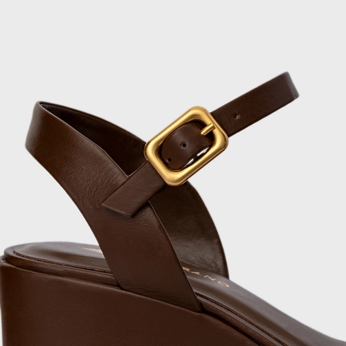 Sandália Maxi Anabela Couro Marrom Brownie