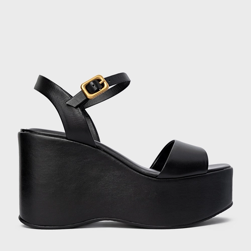 Sandália Maxi Anabela Couro Preto