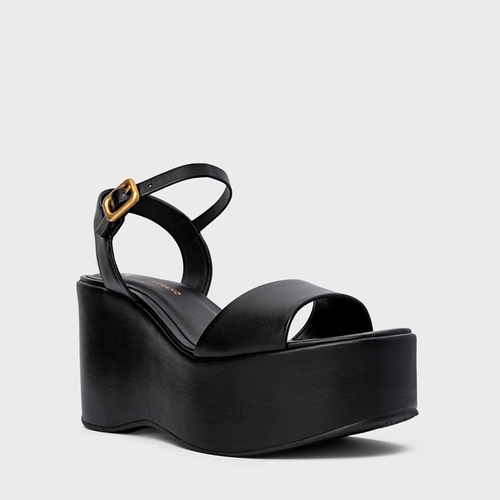 Sandália Maxi Anabela Couro Preto