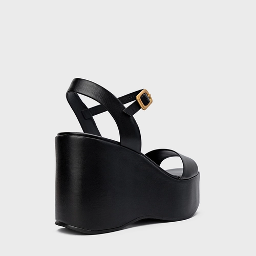 Sandália Maxi Anabela Couro Preto