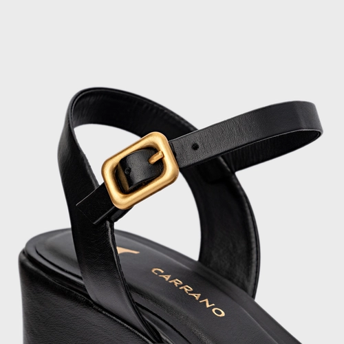 Sandália Maxi Anabela Couro Preto