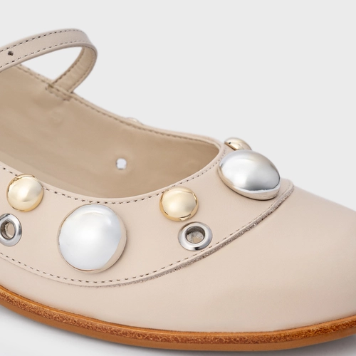 Scarpin Boneca Mixed Balls Salto Bloco Couro Off White Cotton