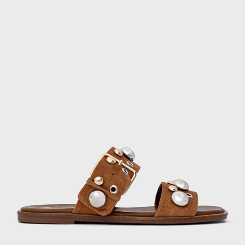 Flat Mixed Balls Couro Suede Marrom Saddle