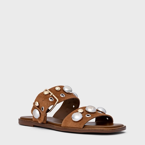 Flat Mixed Balls Couro Suede Marrom Saddle