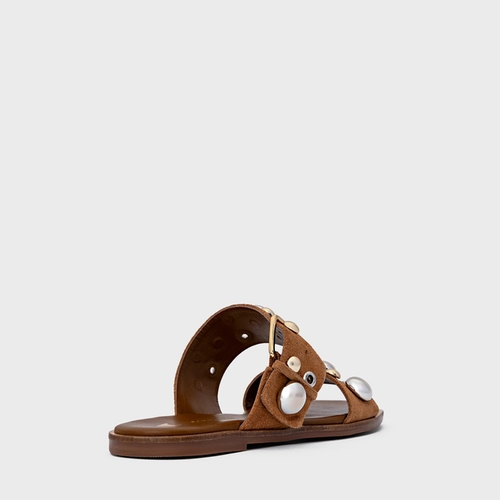 Flat Mixed Balls Couro Suede Marrom Saddle