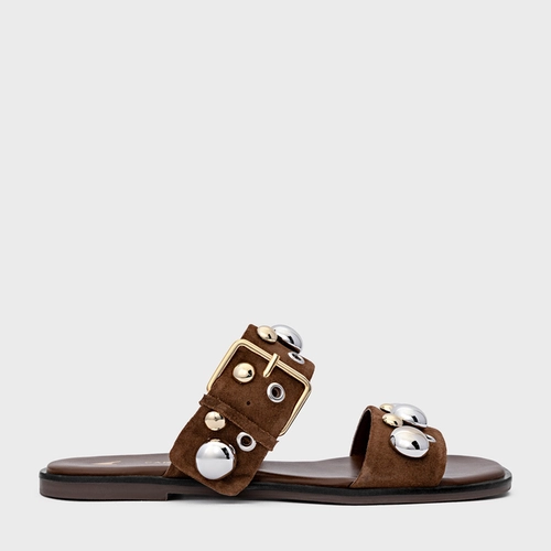 Flat Mixed Balls Couro Suede Marrom Brownie