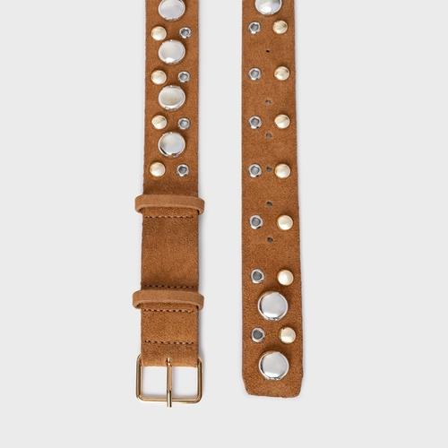 Cinto Mixed Balls Médio Couro Suede Marrom Saddle