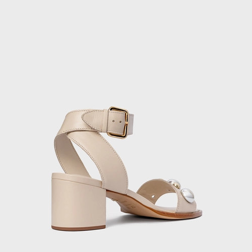 Sandália Mixed Balls Salto Bloco Couro Off White Cotton