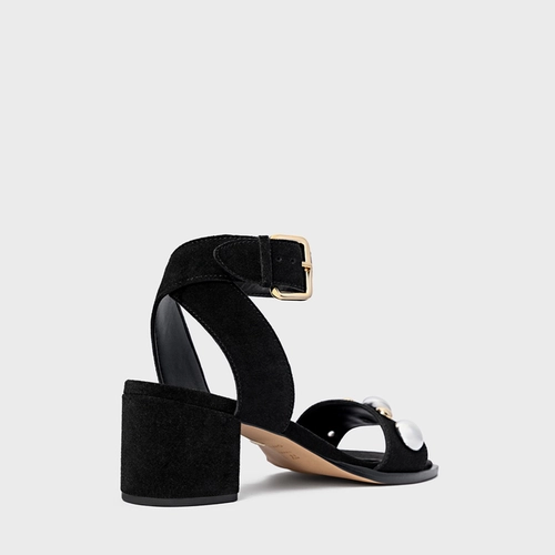 Sandália Mixed Balls Salto Bloco Couro Suede Preto