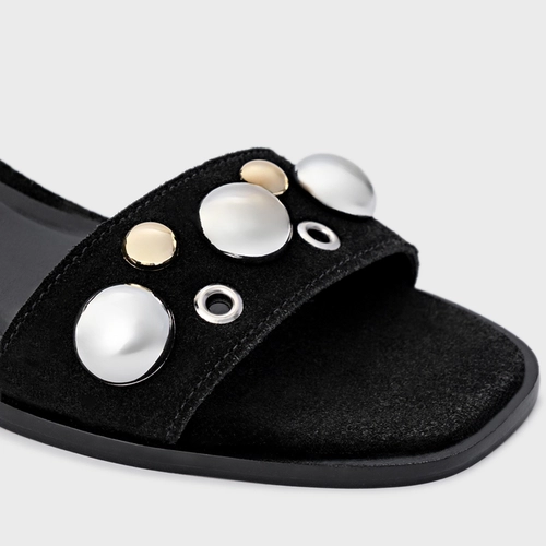 Sandália Mixed Balls Salto Bloco Couro Suede Preto