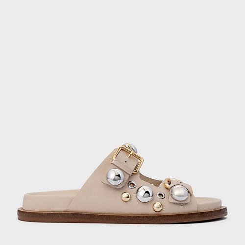 Flat Papete Mixed Balls Couro Off White Cotton