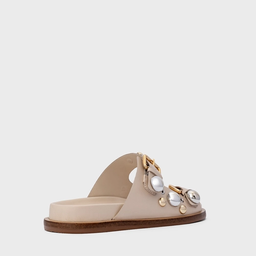 Flat Papete Mixed Balls Couro Off White Cotton