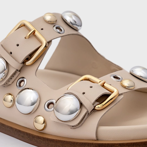 Flat Papete Mixed Balls Couro Off White Cotton