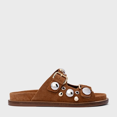 Flat Papete Mixed Balls Couro Suede Marrom Saddle