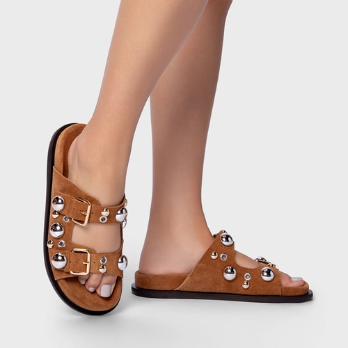 Flat Papete Mixed Balls Couro Suede Marrom Saddle