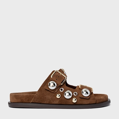 Flat Papete Mixed Balls Couro Suede Marrom Brownie